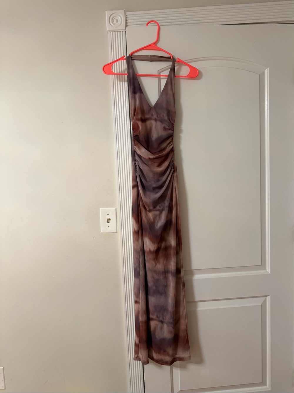 Dynamite Brown and Gray Tie-Dye V-Neck Maxi Dress